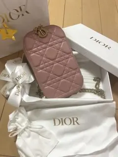 Dior ピンク レザー スマホショルダーフォンバッグ カナージュ 正規品