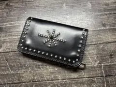 HORWEENクロムエクセルレザー　ストーンスタッズミドルトラッカーウォレット