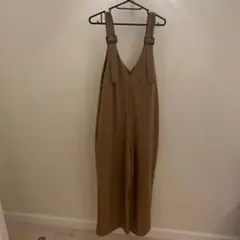 ベージュ Vネック サロペット Lサイズ　オーバーオール