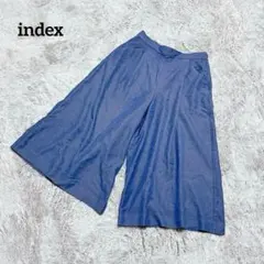 インデックス【M】ガウチョパンツ ブルー ゴムウエスト 体型カバー カジュアル