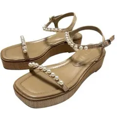 【美品】ルタロン　パールアンクルサンダル　フラット　Mサイズ