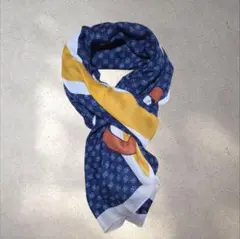 未使用 幾何学模様ストール ネイビー・イエロー