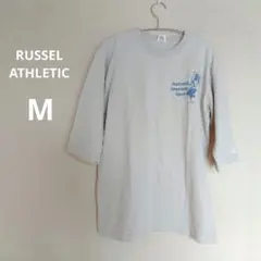 グレージュ ワンポイントロゴ コットン 五分袖 Tシャツ