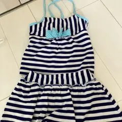 ストライプ柄リボン付きセパレート水着　130