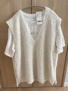 GLOBAL WORK アイボリー フェザータッチベストセットTシャツ　Lサイズ
