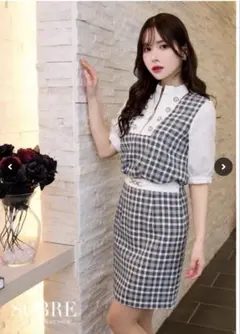ソブレ　格子ジャガードブラウジングワンピース