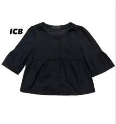ICB　ノーカラージャケット　フリル　ショート丈　カーディガン　ブラック