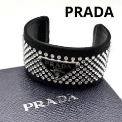 極美品 PRADA プラダ ブレスレット バングル 三角ロゴ 黒 ラインストーンのサムネイル