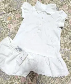 ホワイトポロシャツワンピース＆ショートパンツセット