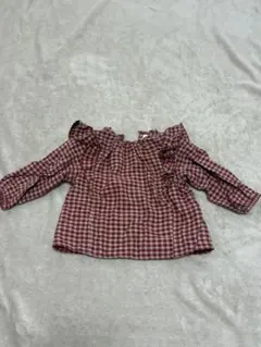 赤と白のチェック フリル付きシャツ　ZARA