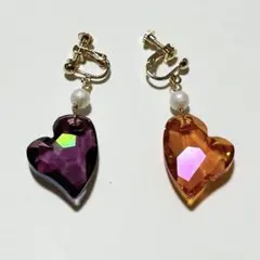 ハンドメイドイヤリング　ハート型スワロフスキーイヤリング