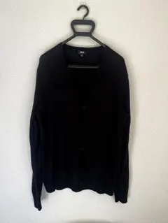 【美品】UNIQLO エクストラファインメリノVネックカーディガン　メンズL 黒