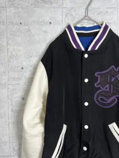 ヴィンテージ New York PAPA スタジャン 袖レザー 牛皮 ネイビー 