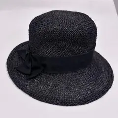 千代田帽子 Chiyoda 麦わら帽子 ストローハット 黒 フォーマル