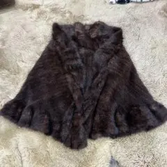 ロシアンセーブルカラー ミンク ヤーン加工 フリル ケープ ショール