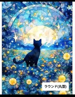 ダイヤモンドアート 30✕40 ラウンド(丸型)　星に願いを(黒猫)