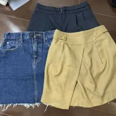 ミニスカート・キュロット 3点セット（デニム・ベージュ・ブラック）