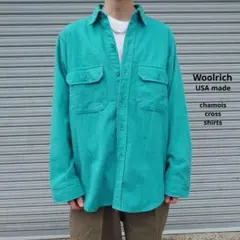80s Woolrich ウールリッチUSA製シャモアクロスシャツ ターコイズ