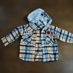 チェック柄フード付きシャツ（スカルプリント）95サイズ　美品