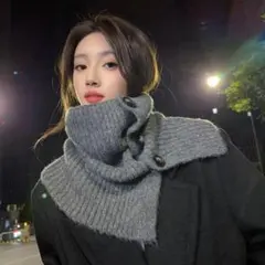 ネックウォーマー ニット スヌード マフラー つけ襟 あったかい 男女 グレー