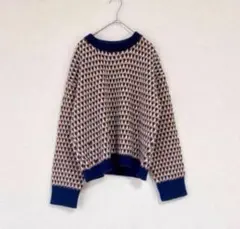 【美品】総柄ニットプルオーバー◆マルチカラー◆M