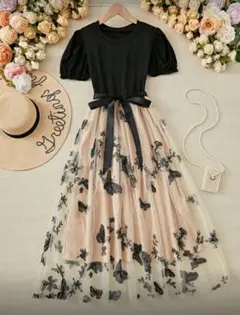 蝶柄パーティードレス　xL