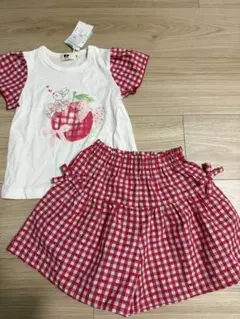 【新品・未使用】KP Tシャツ 上下セットギンガムチェック袖 りんご柄のサムネイル