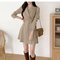 DHOLIC ベルト付テーラードカラーミニワンピース