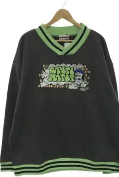 グレー/グリーン Vネック トレーナー