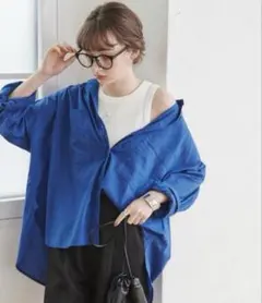 ANGIE ブラウス シャツ シアー オーバーサイズ バンドカラー シャツ