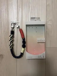 ELECOM スマホ ハンドストラップ パラコード　紺　赤　白のサムネイル