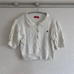 【POLOBCSコラボ】半袖ポロニット ケーブル編み ホワイト dazzlin