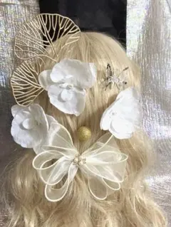 胡蝶蘭付き髪飾り和装前撮り結婚式髪飾り卒業式　七五三振袖　人生晴れの日　成人式