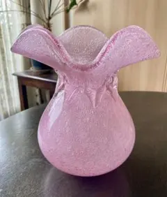 ガラス花瓶 フリルデザイン フラワーベース　ヴィンテージ　レトロ