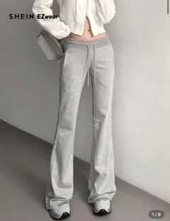 INAWLY ドローストリングウエストフレアパンツ