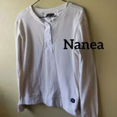 ワッフル生地 ホワイト ヘンリーネック 長袖トップス Nanea