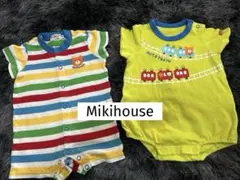Mikihouse カラフルストライプ＆電車ロンパース2点セット
