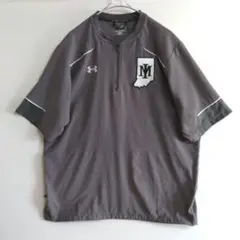 ★193　UNDER ARMOUR　半袖ピステ　L　灰　ナイロン　US古着