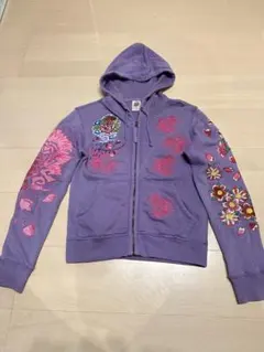 Ed Hardy 紫色 刺繍 フルジップパーカー