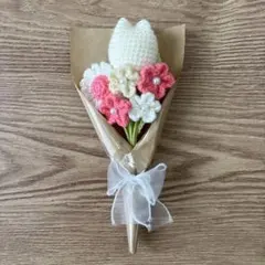 #13 枯れない花束　毛糸　花束　ハンドメイド　編み物　ピンク　白　ホワイト