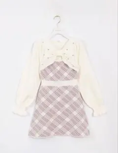 evelyn 長袖チェックリボンニット　ピンク