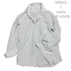 ユニクロ プレミアムリネンシャツ L ストライプ 長袖 麻100% 完売品