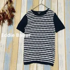 【Eddie Bauer】ニットTシャツ　薄生地　ボーダー　綿混合　XL