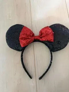 ミニー　ミッキー　耳ヘアバンド スパンコール　カチューシャ