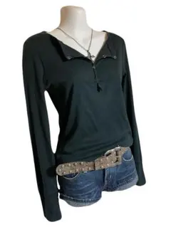 y2k グランジ DIESEL 刺繍 ヘンリーネック ロンT