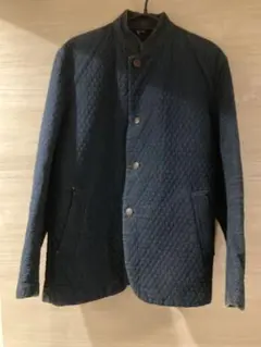 ダークブルー ノーカラーキルティングジャケット