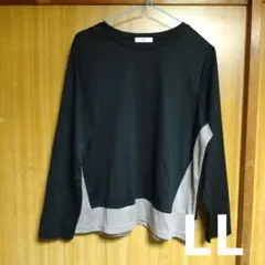 【Cire】プルオーバー/長袖カットソー/黒×薄茶/レディースLL/ゆったり