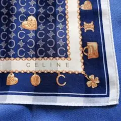 CELINE ハンカチ マカダム チェーン柄 ネイビー