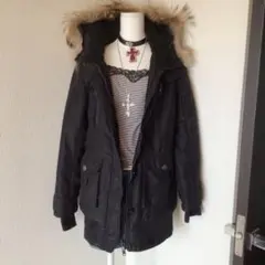 y2k Archive ダウン ナイロン ロング モッズコート ファー お兄系 archive 00s y2k ミリタリーモッズコート 刺繍 ファー付きフード