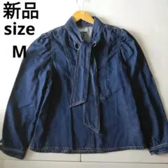 新品　完売品　ZARA　ザラ　ボウタイデニムブラウス　シャツ　プルオーバー　M